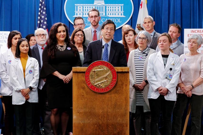 Senator Wiener stands with Richard Pan and advocates at vaccination legislation press conference
