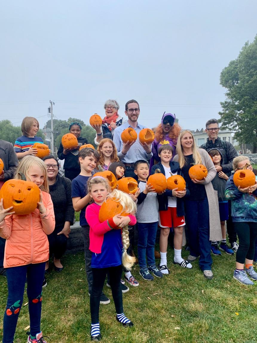 Senator Wiener with folks at his Pumpkin Carving event